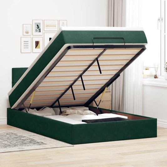 vidaXL Οθωμανικό κρεβάτι με στρώμα & LEDs Dark Green 120x190cm Velvet