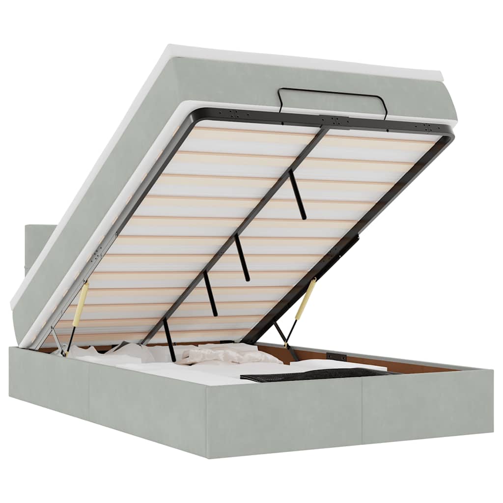 vidaXL Οθωμανικό κρεβάτι με στρώμα&LEDs Ανοιχτό γκρι 120x200cm Βελούδο