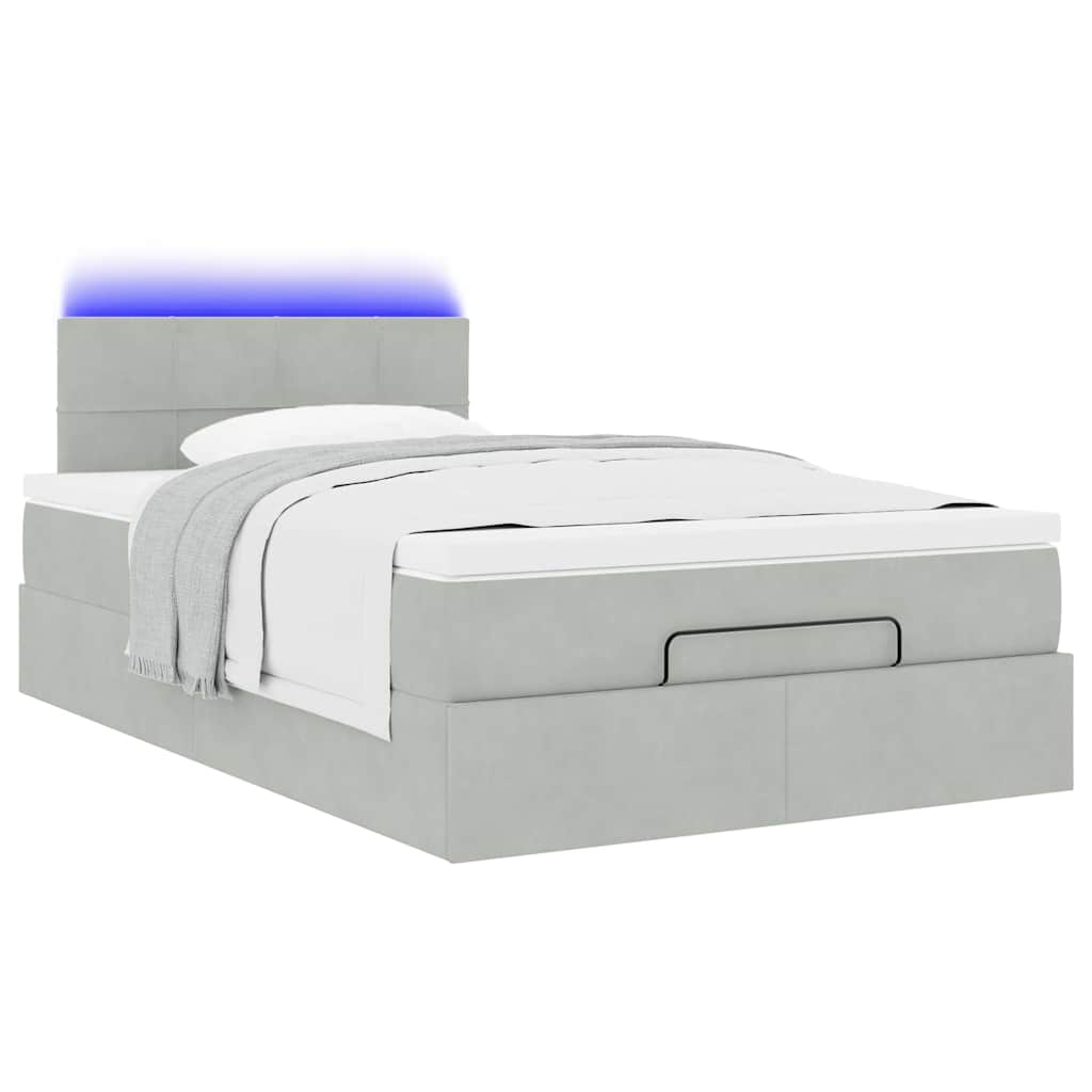 vidaXL Οθωμανικό κρεβάτι με στρώμα&LEDs Ανοιχτό γκρι 120x200cm Βελούδο