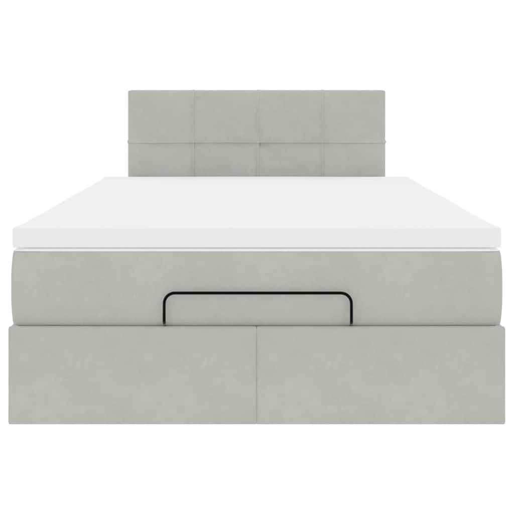 vidaXL Οθωμανικό κρεβάτι με στρώμα&LEDs Ανοιχτό γκρι 120x200cm Βελούδο
