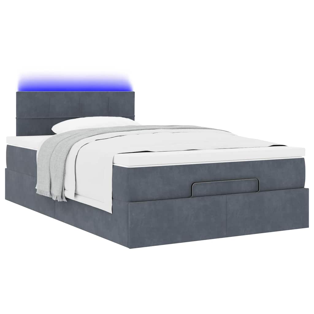 vidaXL Οθωμανικό κρεβάτι με στρώμα & LEDs Σκούρο γκρι 120x200cm Velvet