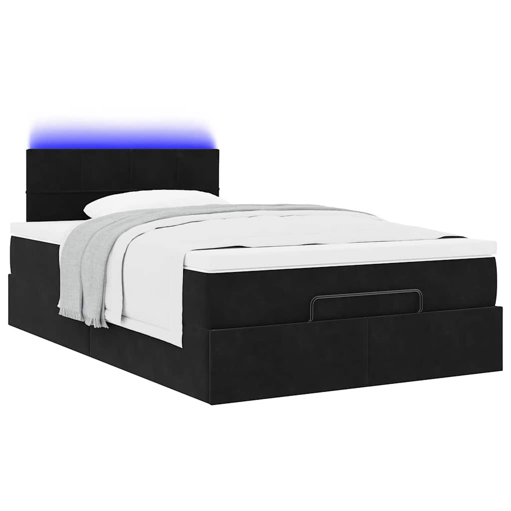 vidaXL Οθωμανικό κρεβάτι με στρώμα & LEDs Μαύρο 120x200cm Velvet