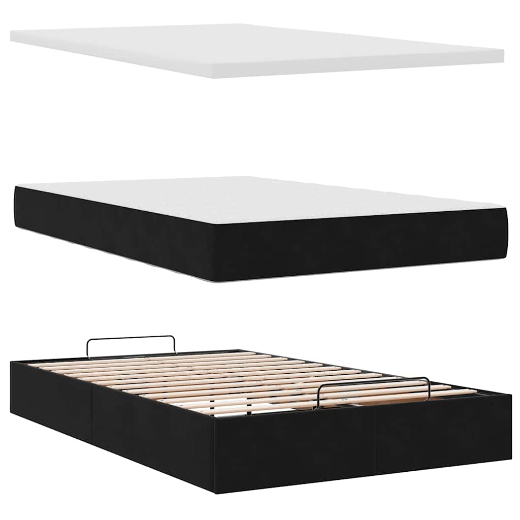 vidaXL Οθωμανικό κρεβάτι με στρώμα & LEDs Μαύρο 120x200cm Velvet