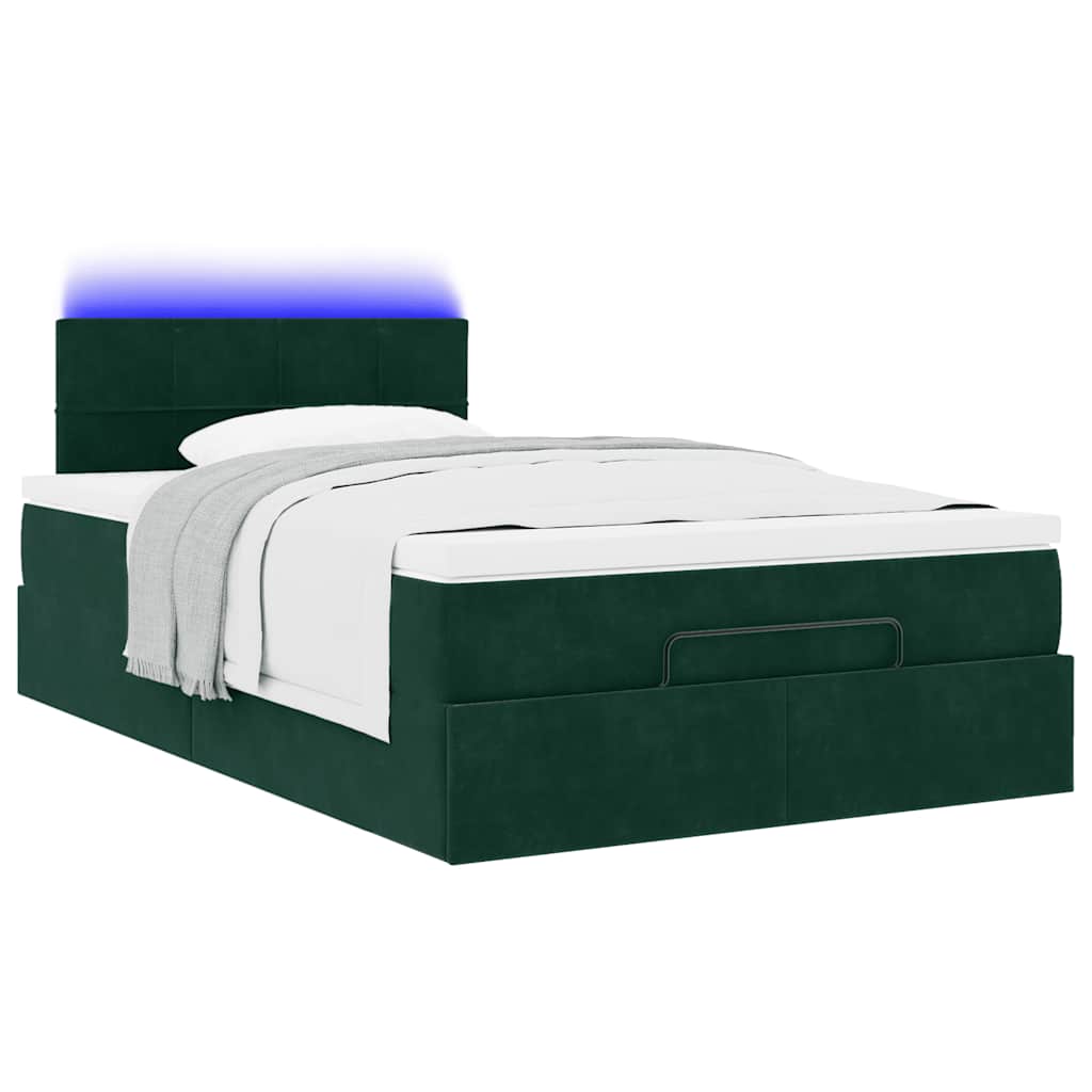 vidaXL Οθωμανικό κρεβάτι με στρώμα & LEDs Dark Green 120x200cm Velvet