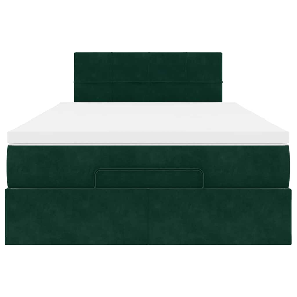 vidaXL Οθωμανικό κρεβάτι με στρώμα & LEDs Dark Green 120x200cm Velvet