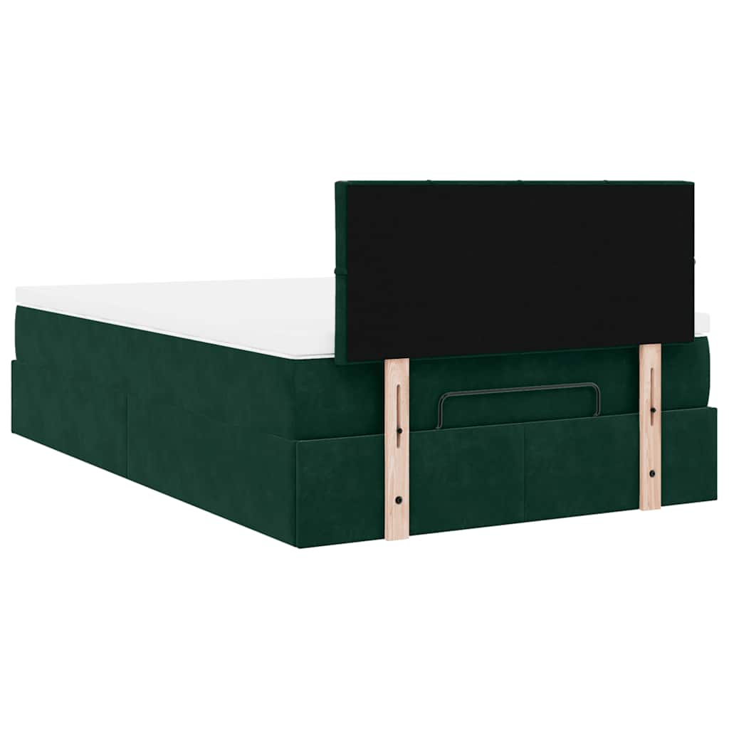 vidaXL Οθωμανικό κρεβάτι με στρώμα & LEDs Dark Green 120x200cm Velvet