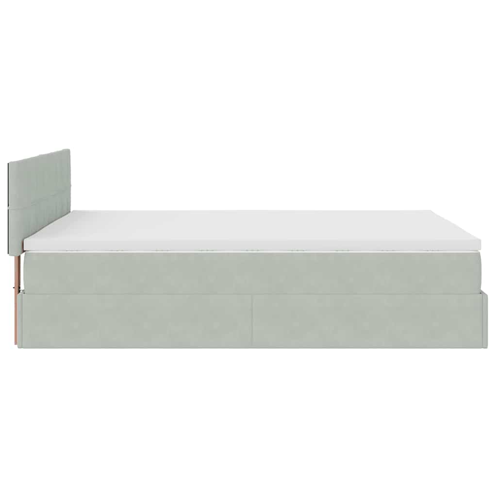 vidaXL Οθωμανικό κρεβάτι με στρώμα&LEDs Ανοιχτό γκρι 140x190cm Βελούδο