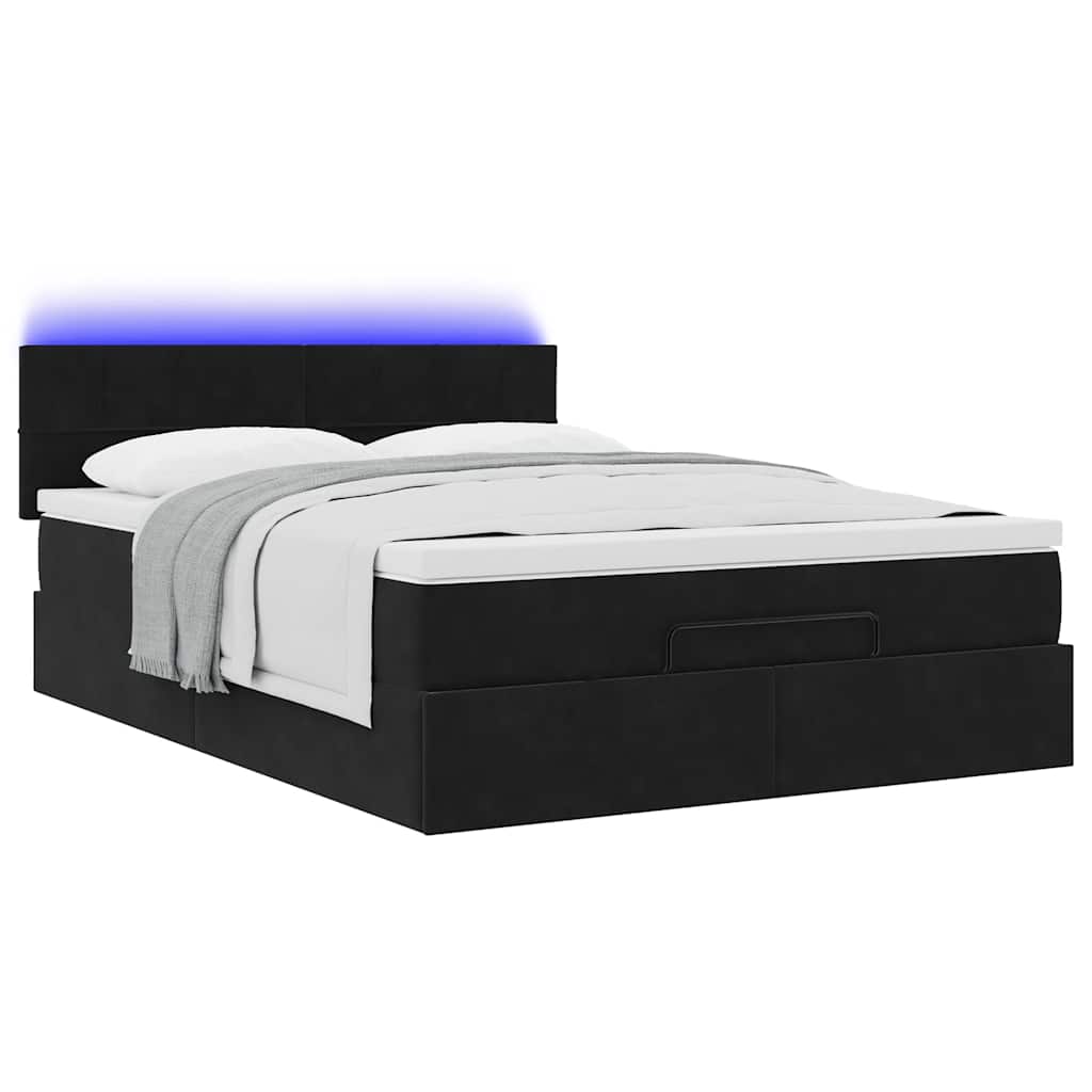 vidaXL Οθωμανικό κρεβάτι με στρώμα & LEDs Μαύρο 140x190cm Velvet