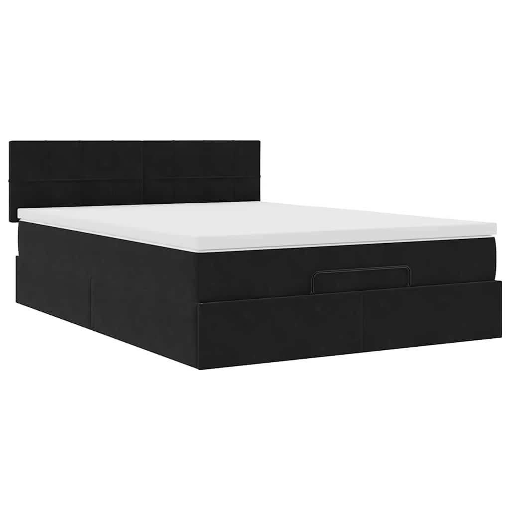 vidaXL Οθωμανικό κρεβάτι με στρώμα & LEDs Μαύρο 140x190cm Velvet