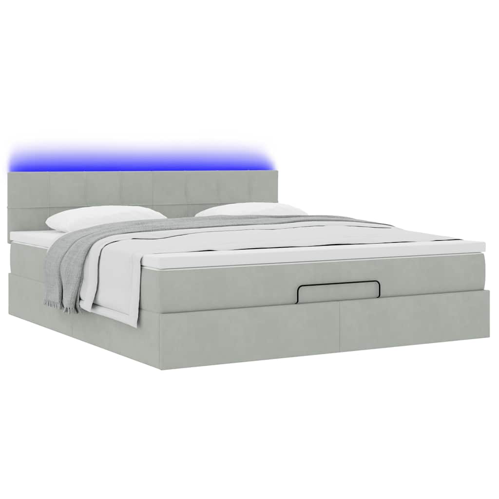 vidaXL Οθωμανικό κρεβάτι με στρώμα&LEDs Ανοιχτό γκρι 160x200cm Βελούδο