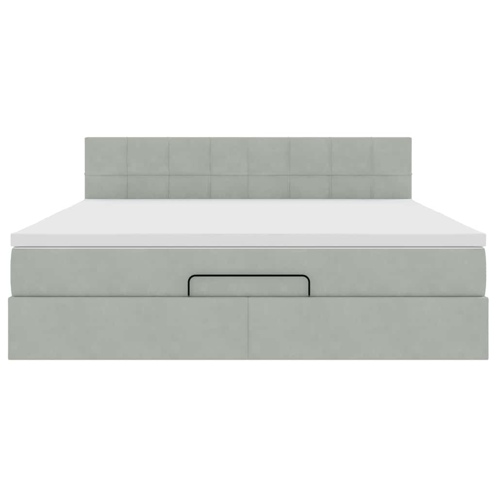 vidaXL Οθωμανικό κρεβάτι με στρώμα&LEDs Ανοιχτό γκρι 160x200cm Βελούδο