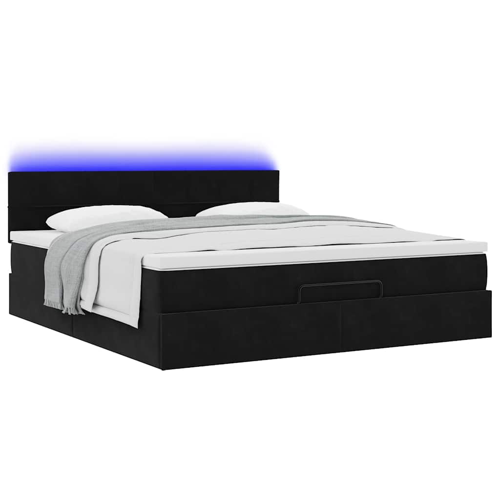 vidaXL Οθωμανικό κρεβάτι με στρώμα & LEDs Μαύρο 160x200cm Velvet