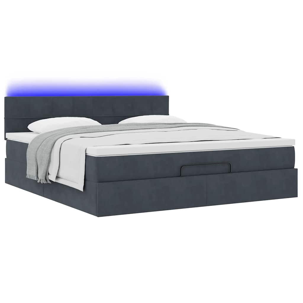 vidaXL Οθωμανικό κρεβάτι με στρώμα & LEDs Σκούρο γκρι 180x200cm Velvet