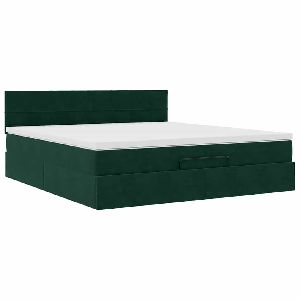 vidaXL Οθωμανικό κρεβάτι με στρώμα & LEDs Dark Green 180x200cm Velvet