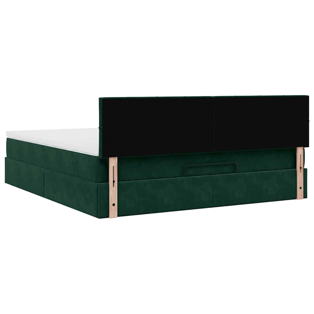 vidaXL Οθωμανικό κρεβάτι με στρώμα & LEDs Dark Green 180x200cm Velvet