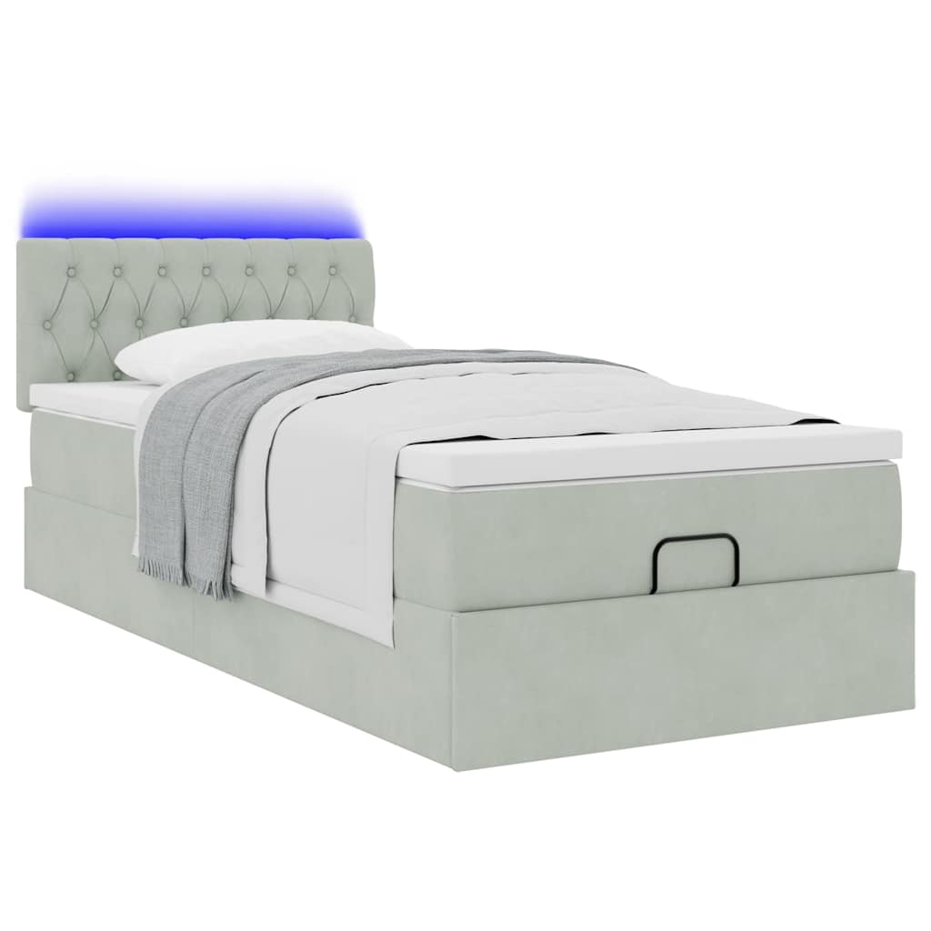 vidaXL Οθωμανικό κρεβάτι με στρώμα&LEDs Ανοιχτό γκρι 80x200cm Βελούδο