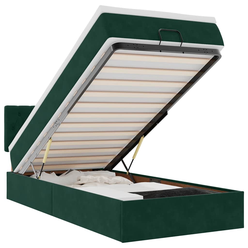 vidaXL Οθωμανικό κρεβάτι με στρώμα & LEDs Dark Green 90x190cm Velvet