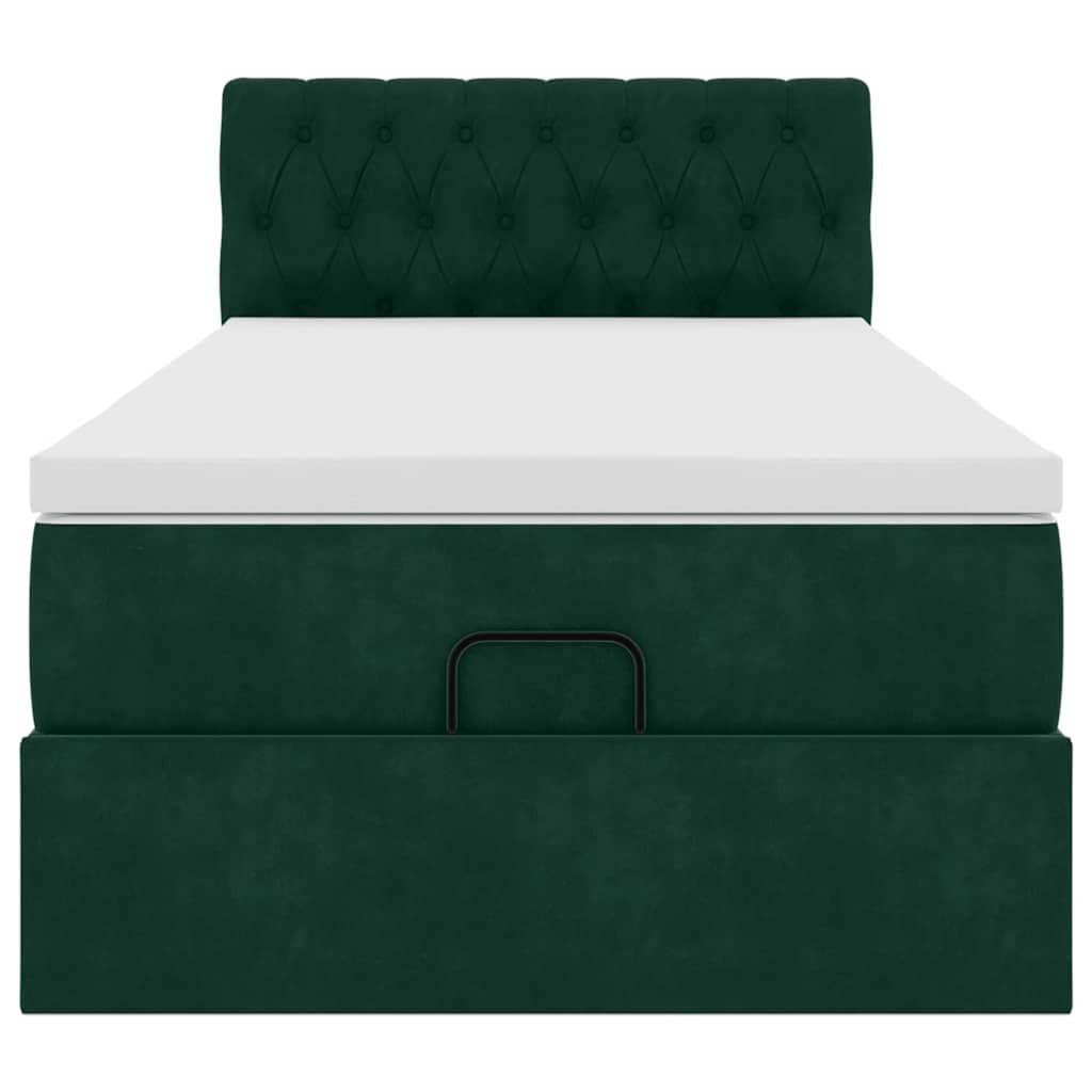 vidaXL Οθωμανικό κρεβάτι με στρώμα & LEDs Dark Green 90x190cm Velvet