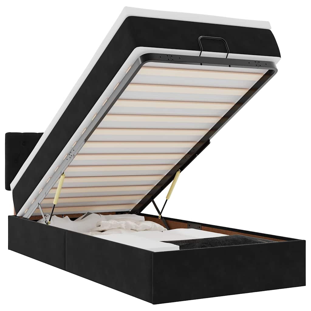 vidaXL Οθωμανικό κρεβάτι με στρώμα & LEDs Μαύρο 90x200cm Velvet
