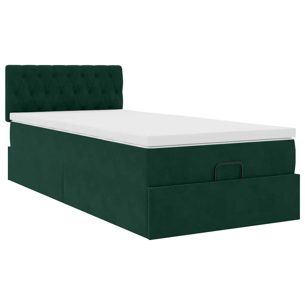 vidaXL Οθωμανικό κρεβάτι με στρώμα & LEDs Dark Green 90x200cm Velvet