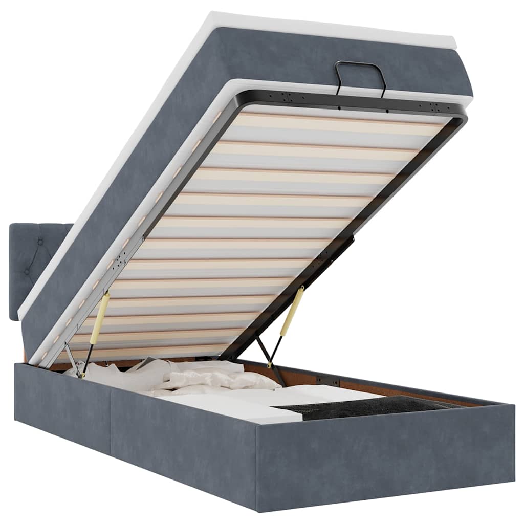 vidaXL Οθωμανικό κρεβάτι με στρώμα&LEDs Σκούρο γκρι 100x200cm Βελούδο