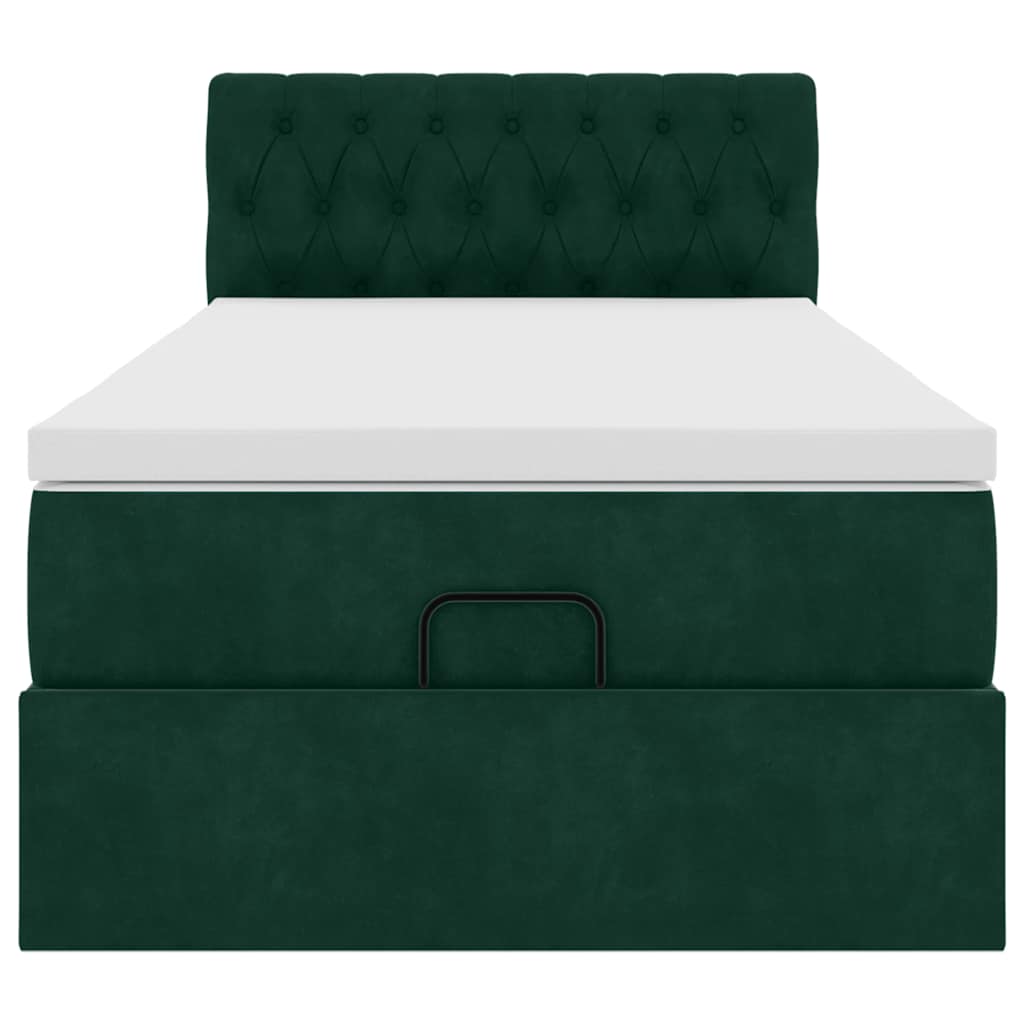vidaXL Οθωμανικό κρεβάτι με στρώμα & LEDs Dark Green 100x200cm Velvet