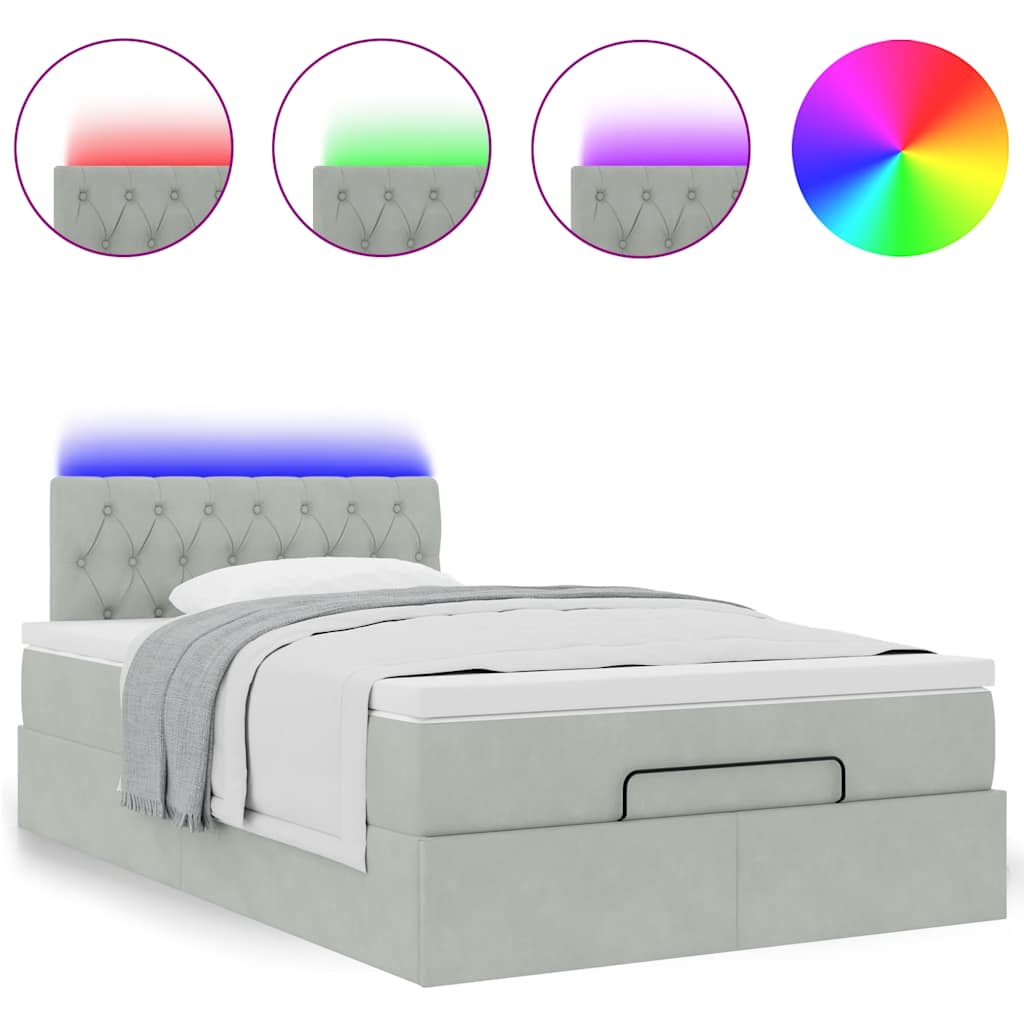 vidaXL Οθωμανικό κρεβάτι με στρώμα&LEDs Ανοιχτό γκρι 120x190cm Βελούδο