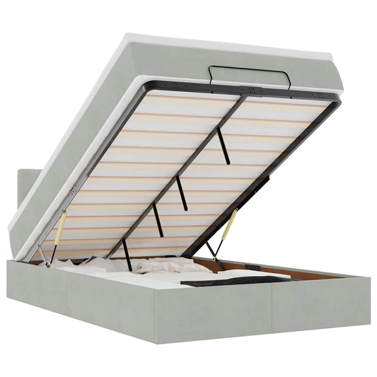 vidaXL Οθωμανικό κρεβάτι με στρώμα&LEDs Ανοιχτό γκρι 120x200cm Βελούδο