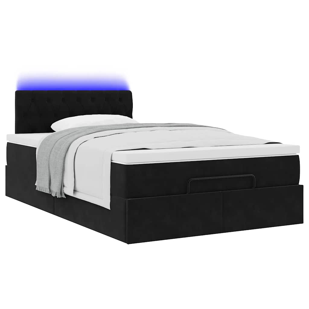 vidaXL Οθωμανικό κρεβάτι με στρώμα & LEDs Μαύρο 120x200cm Velvet