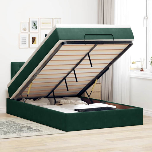 vidaXL Οθωμανικό κρεβάτι με στρώμα & LEDs Dark Green 120x200cm Velvet