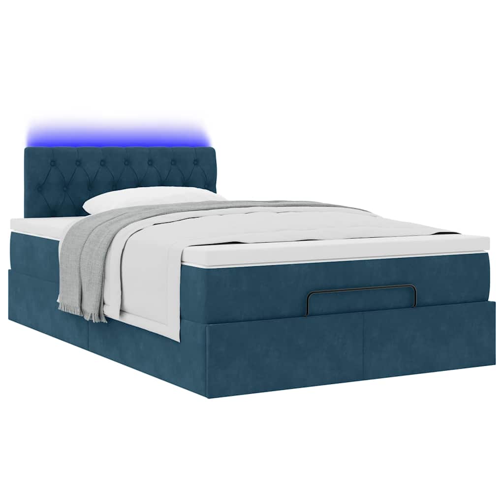 vidaXL Οθωμανικό κρεβάτι με στρώμα&LEDs Σκούρο μπλε 120x200cm Βελούδο