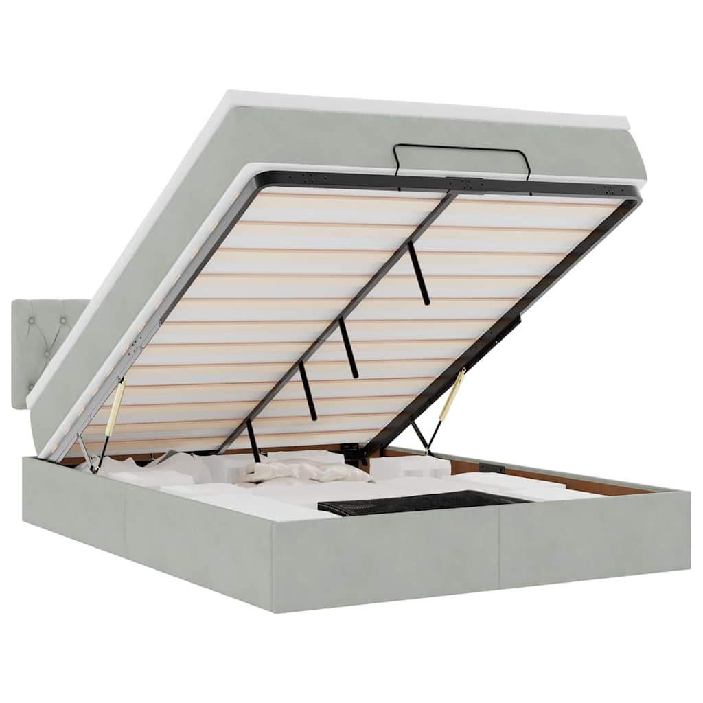vidaXL Οθωμανικό κρεβάτι με στρώμα&LEDs Ανοιχτό γκρι 140x190cm Βελούδο