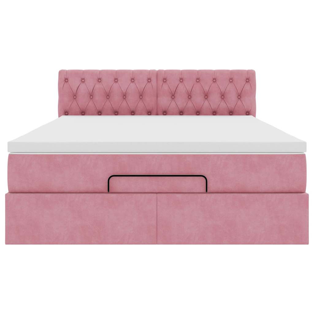vidaXL Οθωμανικό κρεβάτι με στρώμα & LEDs Ροζ 140x190cm Velvet
