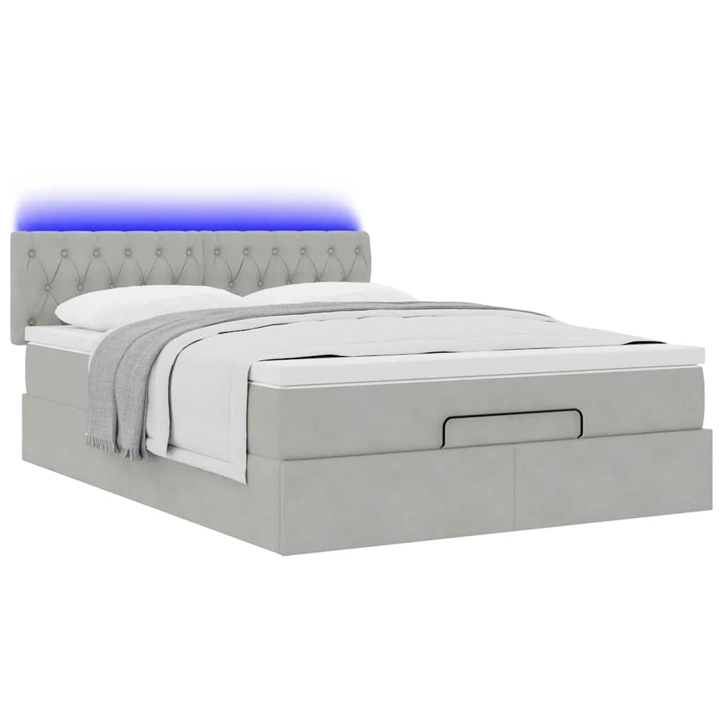 vidaXL Οθωμανικό κρεβάτι με στρώμα & LEDs Ανοιχτό γκρι Βελούδο