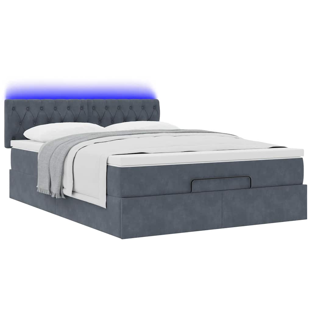 vidaXL Οθωμανικό κρεβάτι με στρώμα & LEDs Σκούρο γκρι 140x200cm Velvet