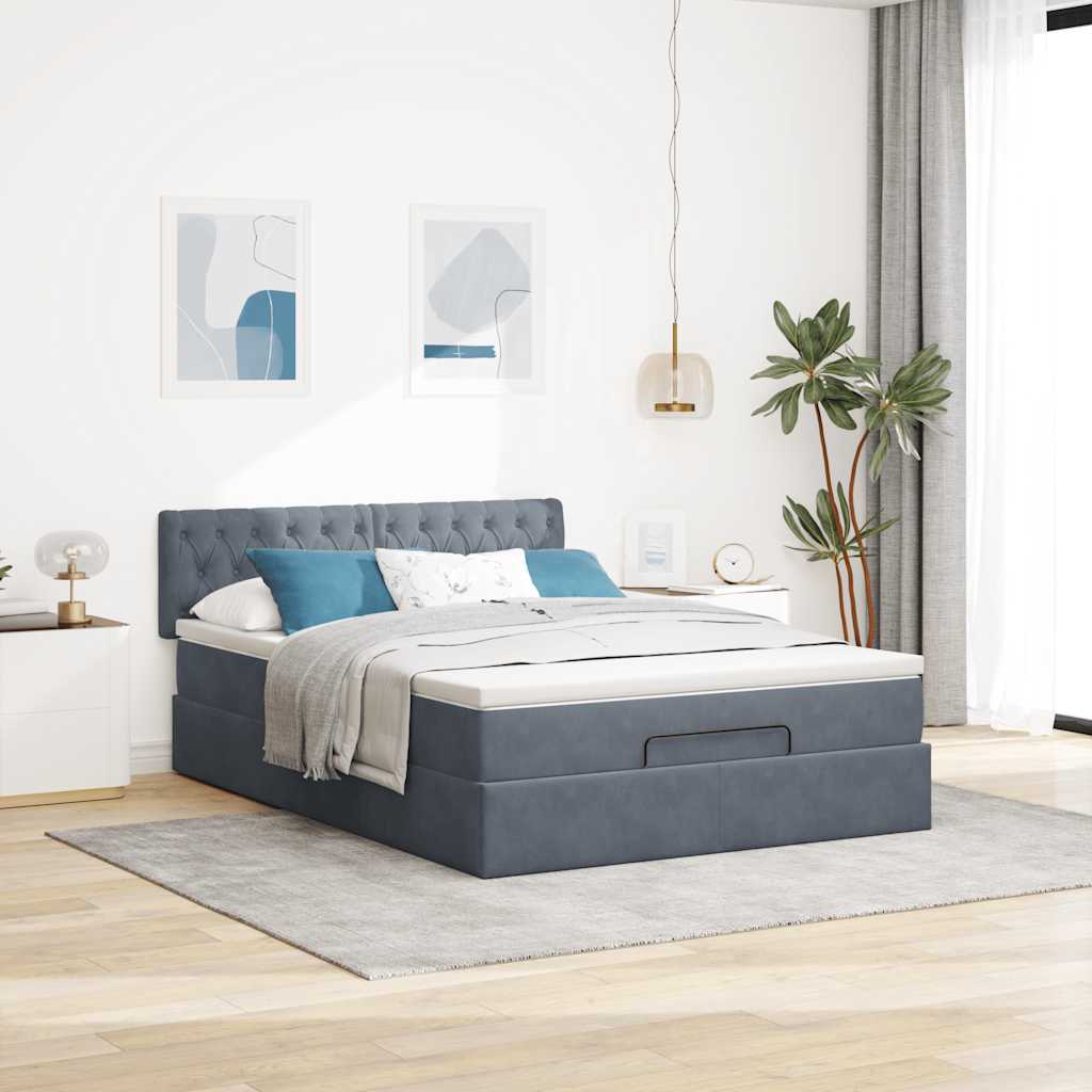 vidaXL Οθωμανικό κρεβάτι με στρώμα & LEDs Σκούρο γκρι 140x200cm Velvet