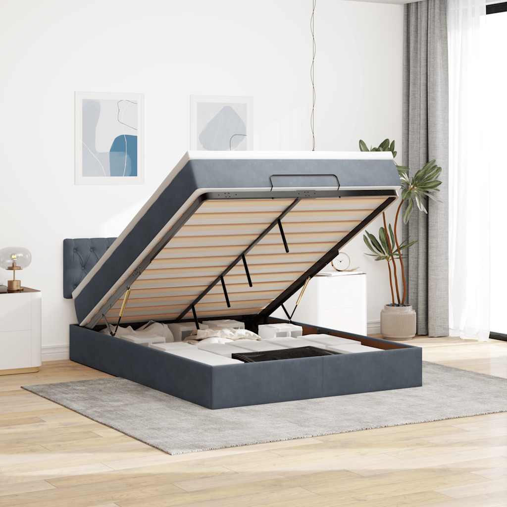 vidaXL Οθωμανικό κρεβάτι με στρώμα & LEDs Σκούρο γκρι 140x200cm Velvet