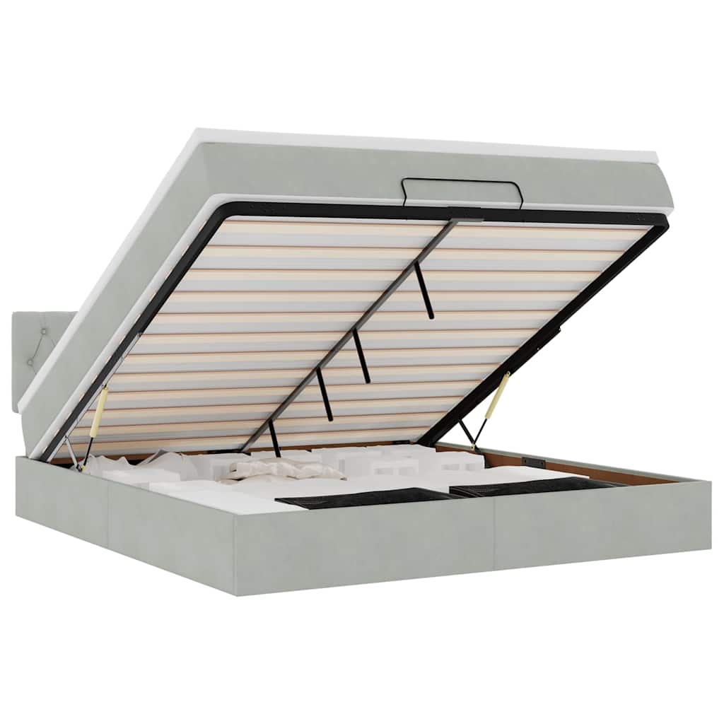 vidaXL Οθωμανικό κρεβάτι με στρώμα&LEDs Ανοιχτό γκρι 160x200cm Βελούδο