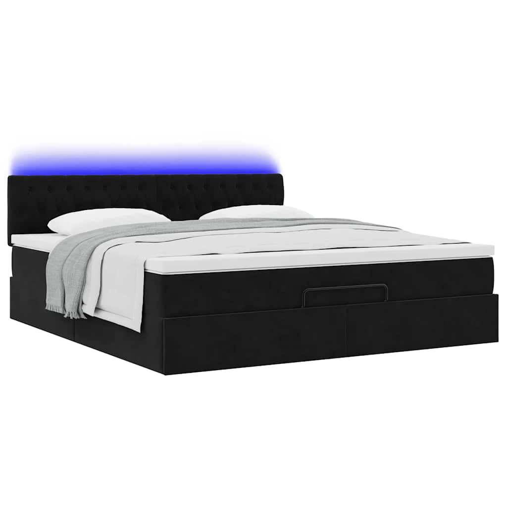 vidaXL Οθωμανικό κρεβάτι με στρώμα & LEDs Μαύρο 160x200cm Velvet