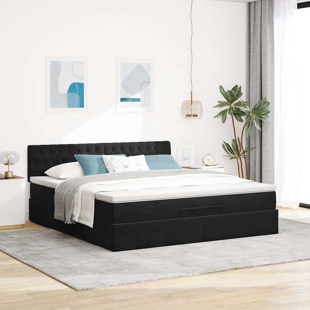 vidaXL Οθωμανικό κρεβάτι με στρώμα & LEDs Μαύρο 160x200cm Velvet