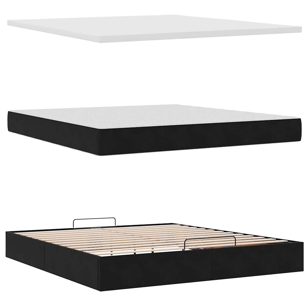 vidaXL Οθωμανικό κρεβάτι με στρώμα & LEDs Μαύρο 160x200cm Velvet
