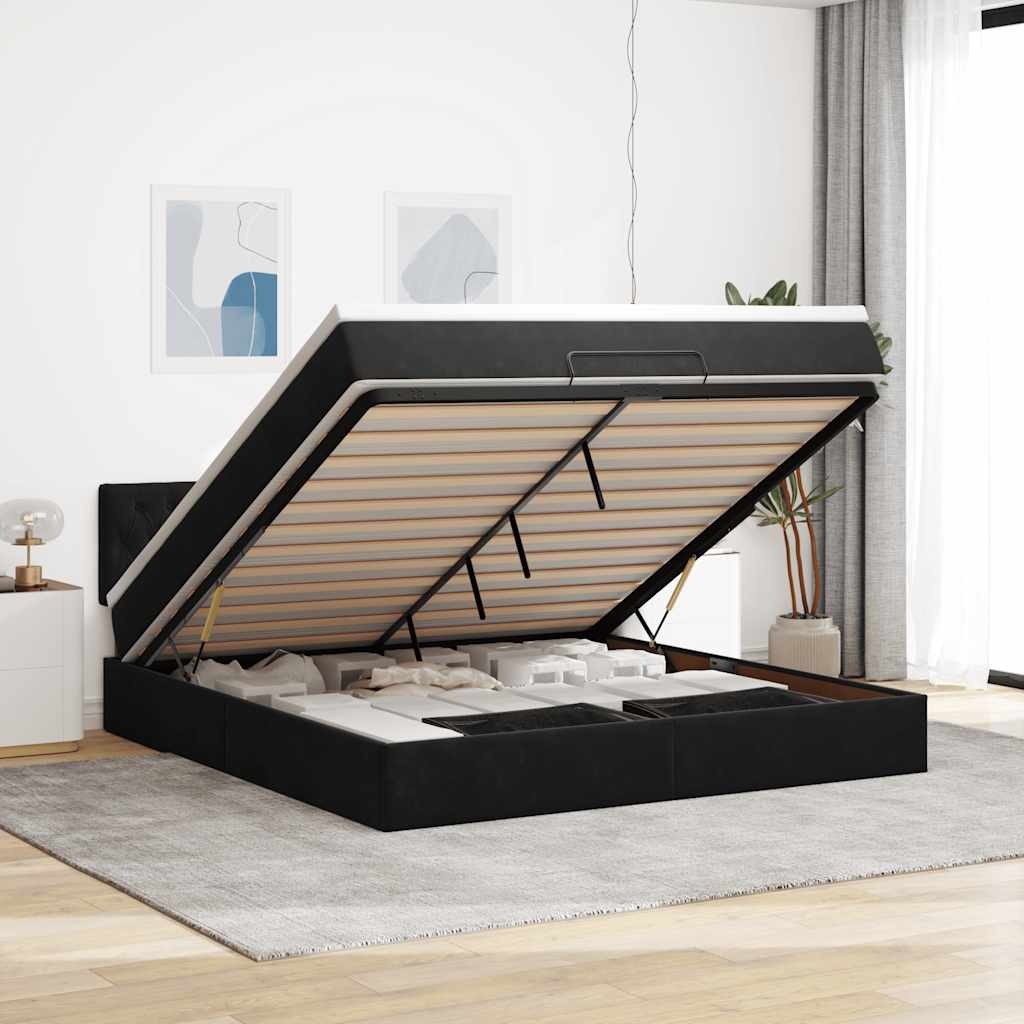 vidaXL Οθωμανικό κρεβάτι με στρώμα & LEDs Μαύρο 160x200cm Velvet
