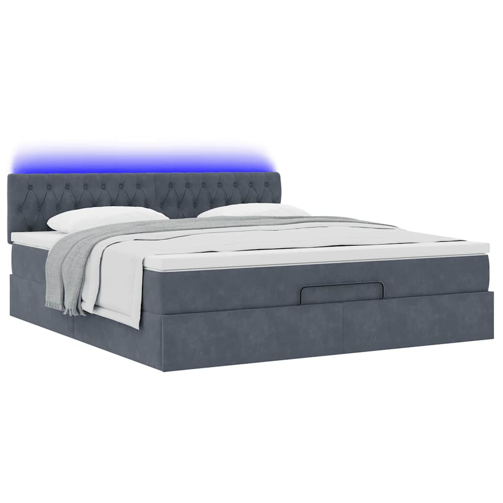 vidaXL Οθωμανικό κρεβάτι με στρώμα & LEDs Σκούρο γκρι 180x200cm Velvet