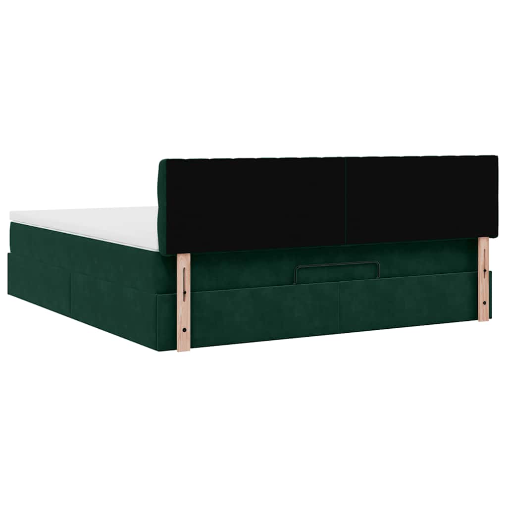 vidaXL Οθωμανικό κρεβάτι με στρώμα & LEDs Dark Green 180x200cm Velvet