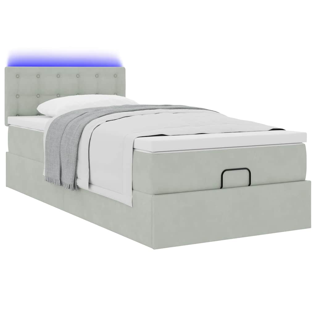 vidaXL Οθωμανικό κρεβάτι με στρώμα&LEDs Ανοιχτό γκρι 80x200cm Βελούδο