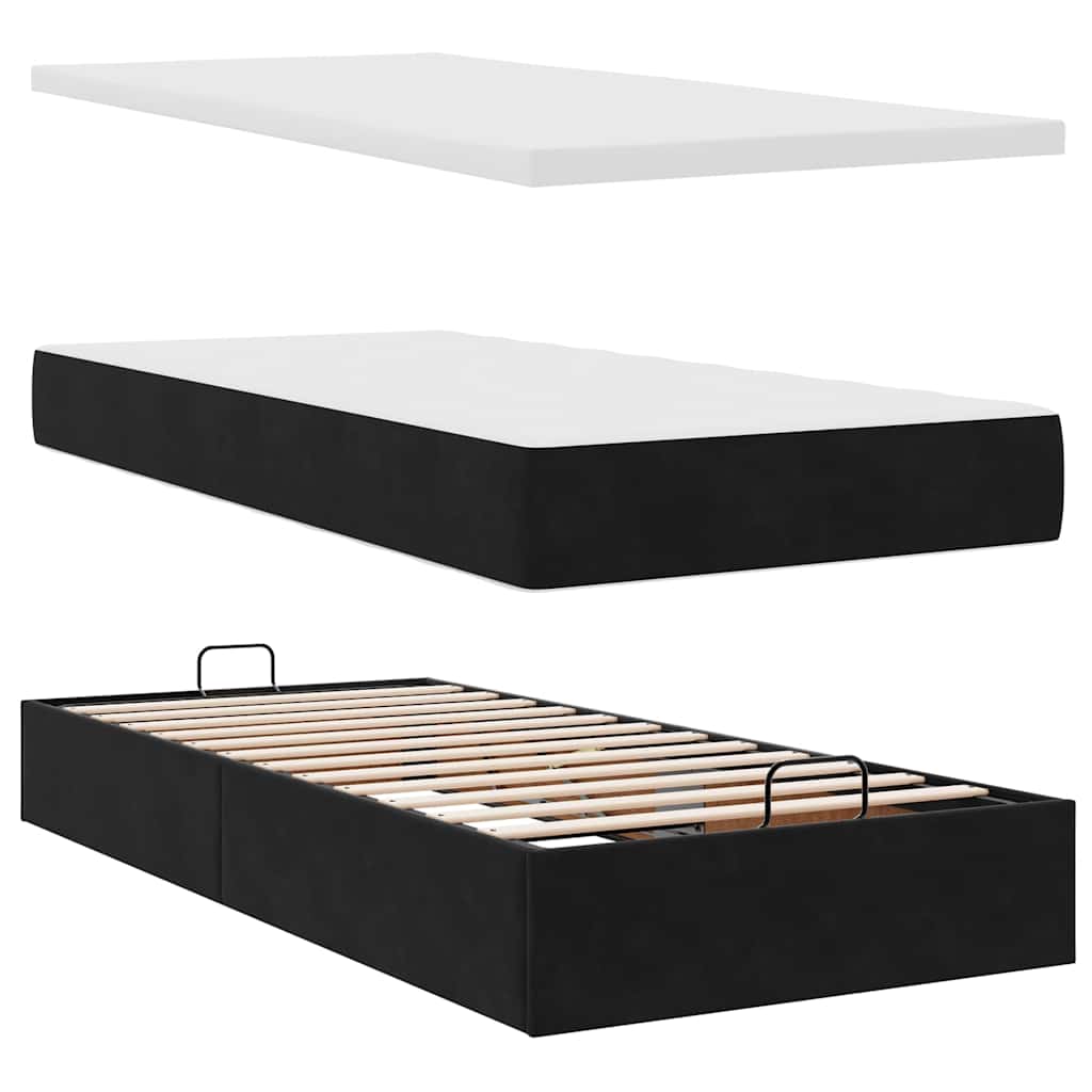 vidaXL Οθωμανικό κρεβάτι με στρώμα & LEDs Μαύρο 80x200cm Velvet