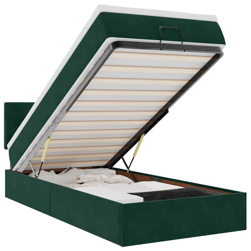 vidaXL Οθωμανικό κρεβάτι με στρώμα & LEDs Dark Green 80x200cm Velvet