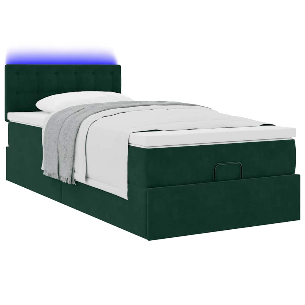 vidaXL Οθωμανικό κρεβάτι με στρώμα & LEDs Dark Green 80x200cm Velvet