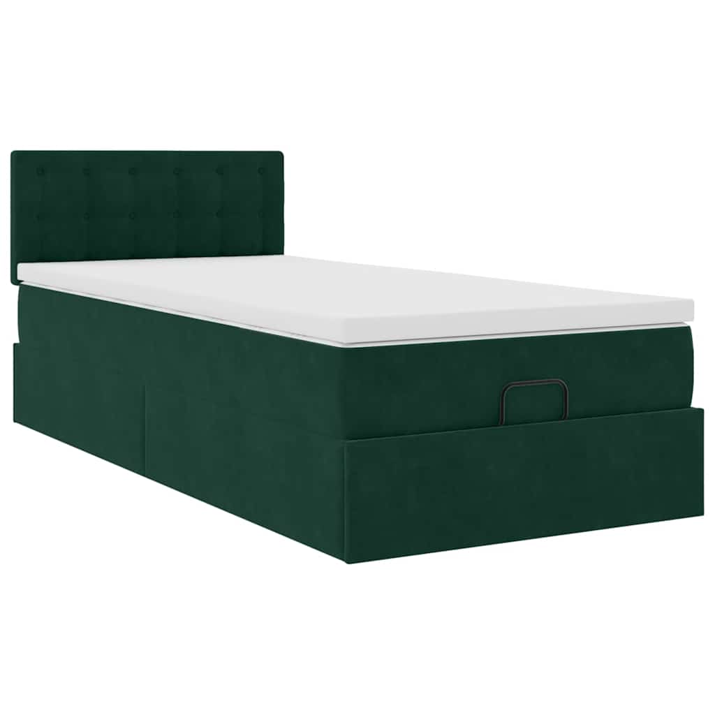 vidaXL Οθωμανικό κρεβάτι με στρώμα & LEDs Dark Green 80x200cm Velvet