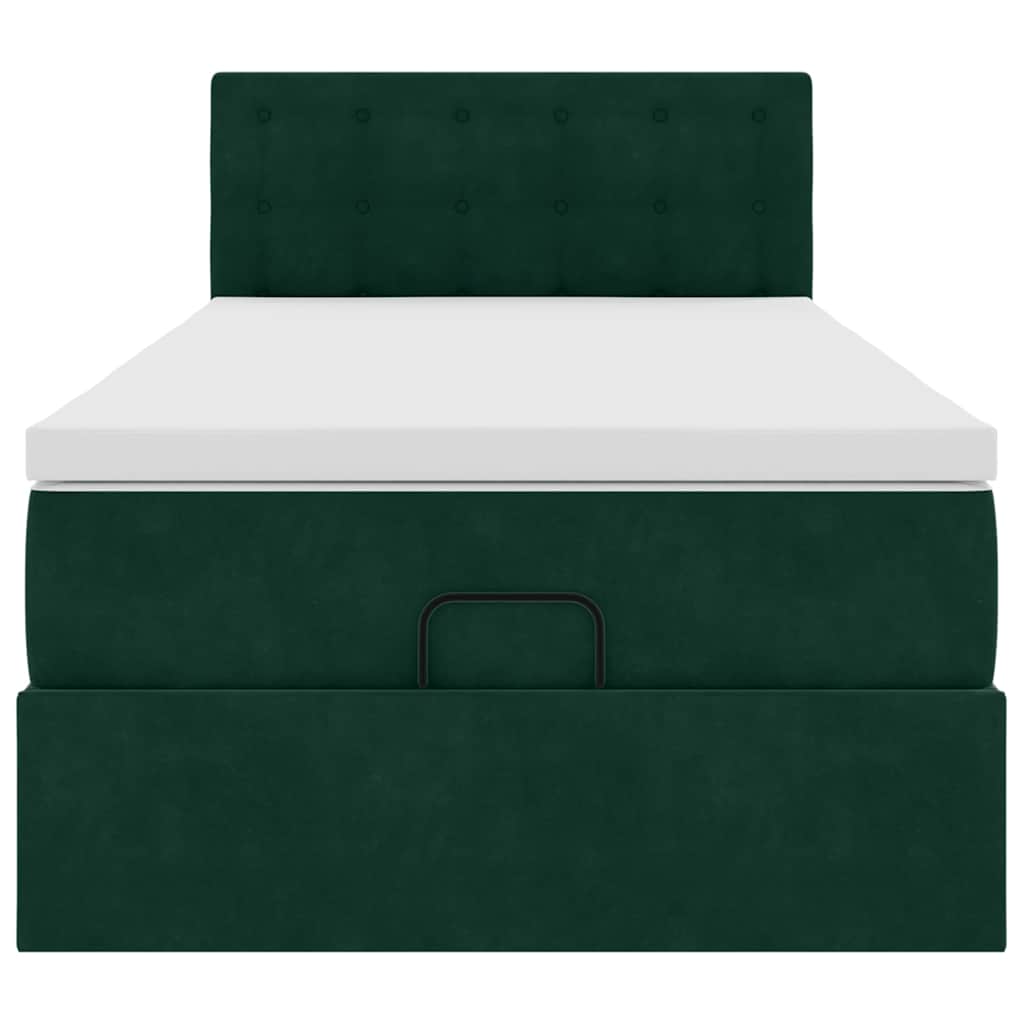 vidaXL Οθωμανικό κρεβάτι με στρώμα & LEDs Dark Green 80x200cm Velvet